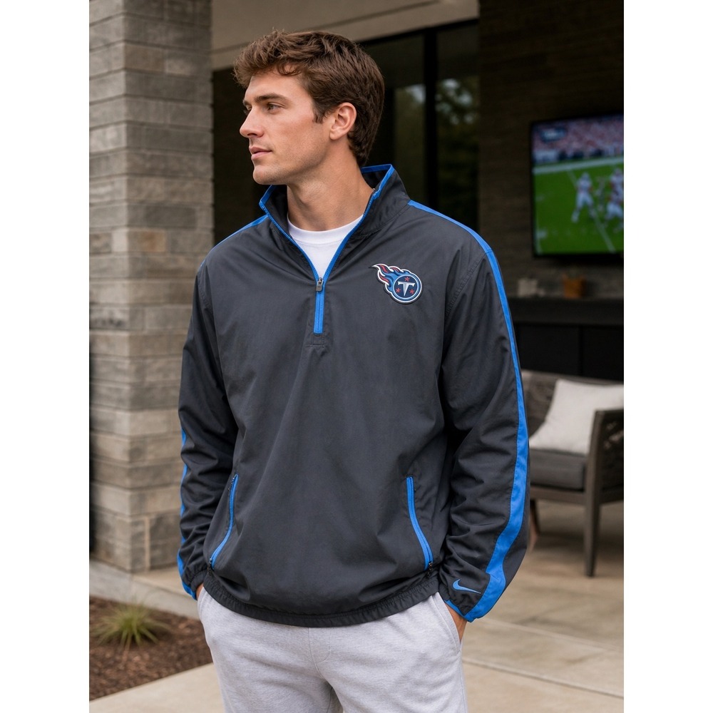 Tennessee Titans Jacket Men Sz Medium Gray Quarter Zip Windbreaker Nike Pullover